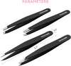 FACEMADE 4 Pcs Tweezers Set,Stainless Steel Hair Removal Makeup Tool,Gift,Black